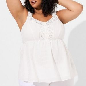 NWT 《 torrid 》 White Babydoll Cotton Window Pane Button Front Tank 00 M/L
